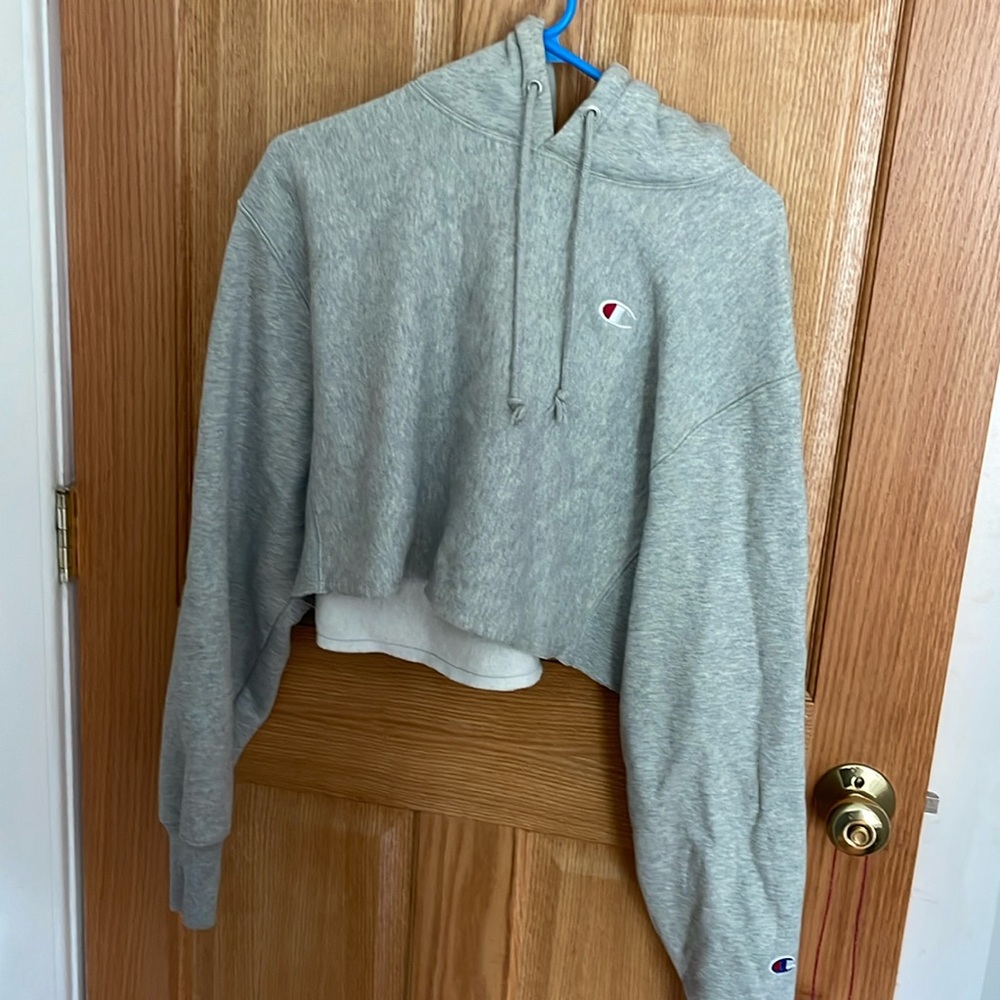 Grey Cropped Champion Hoodie